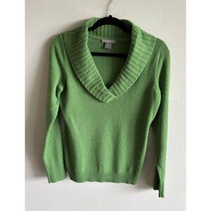Ann Taylor Womens Pullover Long Sleeve Shawl Neck Cashmere Sweater Green Size M